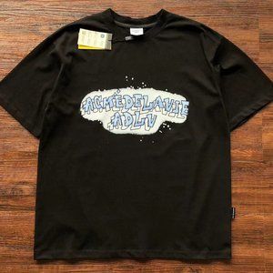 ADLV Cloud Alphabet Print Black Round Neck Short Sleeves